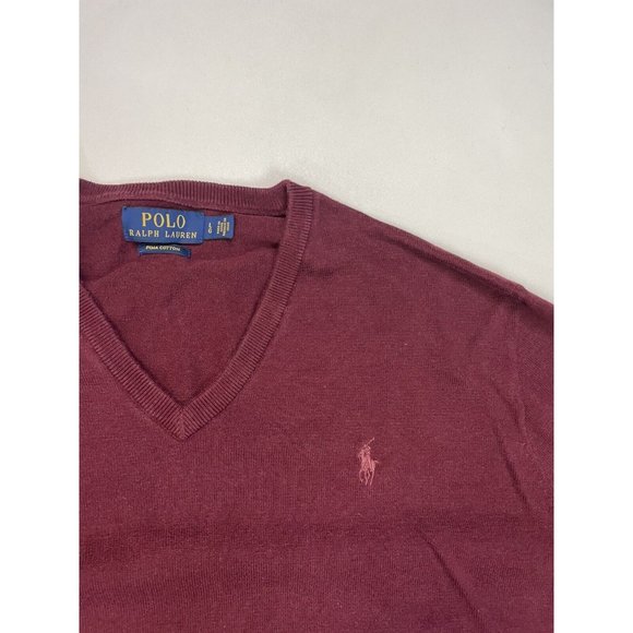 Polo Ralph Lauren V-Neck Lightweight Sweater Men Large Maroon Red Pony - Picture 2 of 5